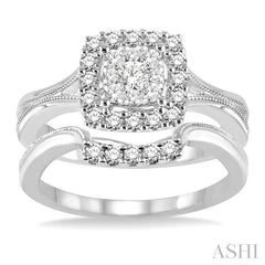 1/2 Ctw Diamond Lovebright Wedding Set with 1/2 Ctw Engagement Ring and 1/20 Ctw Wedding Band in 14K White Gold