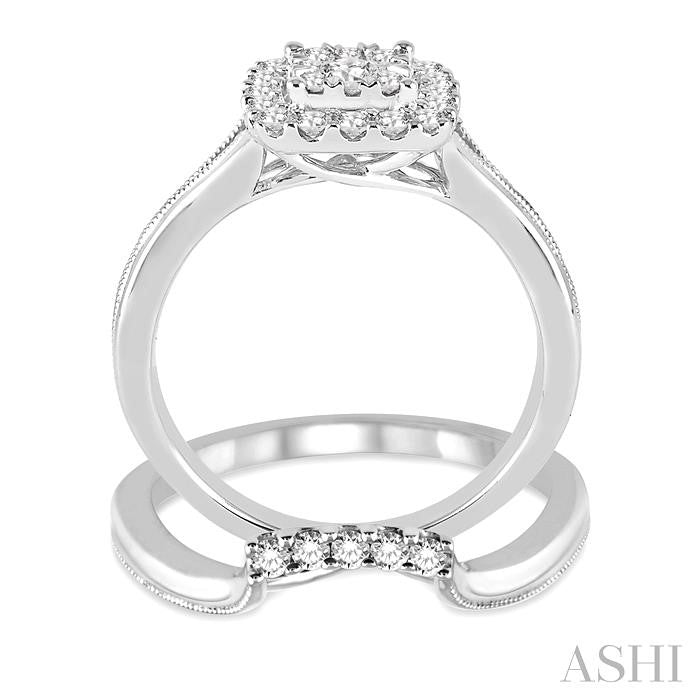1/2 Ctw Diamond Lovebright Wedding Set with 1/2 Ctw Engagement Ring and 1/20 Ctw Wedding Band in 14K White Gold