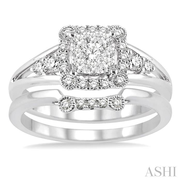 1/2 Ctw Diamond Lovebright Wedding Set with 1/2 Ctw Engagement Ring and 1/20 Ctw Wedding Band in 14K White Gold