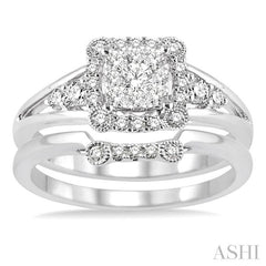 1/2 Ctw Diamond Lovebright Wedding Set with 1/2 Ctw Engagement Ring and 1/20 Ctw Wedding Band in 14K White Gold