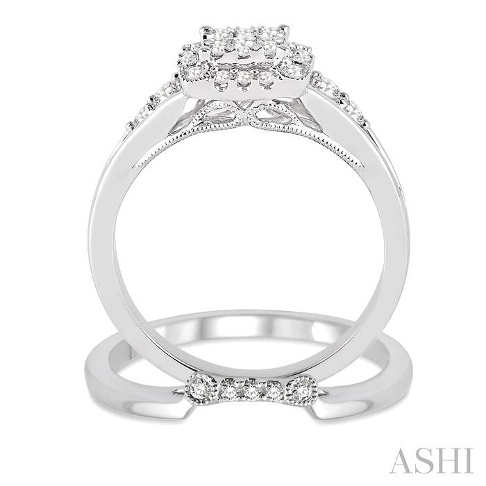 1/2 Ctw Diamond Lovebright Wedding Set with 1/2 Ctw Engagement Ring and 1/20 Ctw Wedding Band in 14K White Gold