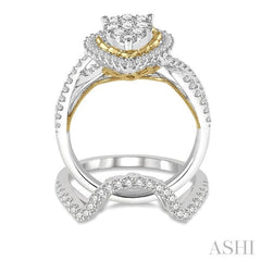 1 1/4 Ctw Lovebright Round Cut Diamond Wedding Set With 1 Ctw Pear Shape Engagement Ring and 1/4 Ctw Curve Wedding Band in 14K White and Yellow Gold