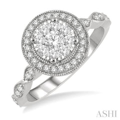 1/2 Ctw Criss Cross Shank Circular Lovebright Round Cut Diamond Engagement Ring in 14K White Gold