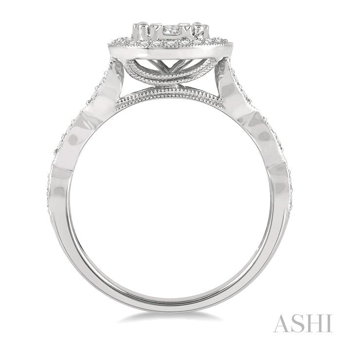 1/2 Ctw Criss Cross Shank Circular Lovebright Round Cut Diamond Engagement Ring in 14K White Gold
