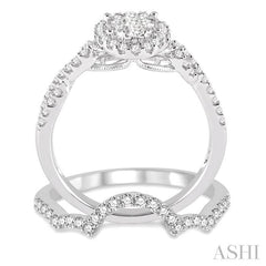 7/8 Ctw Diamond Lovebright Oval Shape Wedding Set with 5/8 Ctw Engagement Ring and 1/5 Ctw Wedding Band in 14K White Gold