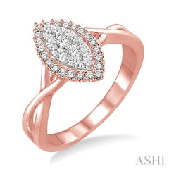 1/3 Ctw Marquise Shape Round Cut Diamond Lovebright Ring in 14K Rose and White Gold