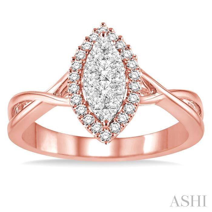 1/3 Ctw Marquise Shape Round Cut Diamond Lovebright Ring in 14K Rose and White Gold