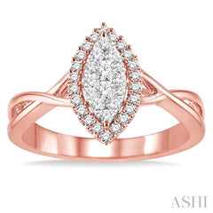 1/3 Ctw Marquise Shape Round Cut Diamond Lovebright Ring in 14K Rose and White Gold