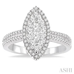 3/4 Ctw Marquise Shape Round Cut Diamond Lovebright Ring in 14K White Gold