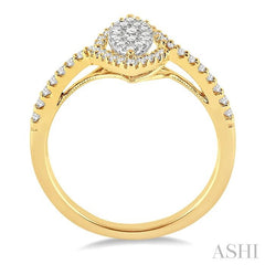 1/2 Ctw Marquise Shape Round Cut Diamond Lovebright Ring in 14K Yellow Gold