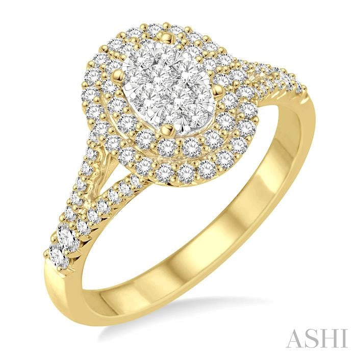 3/4 Ctw Oval Shape Diamond Lovebright Diamond Ring in 14K Yellow and White Gold
