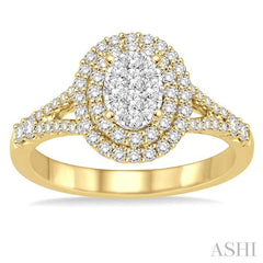 3/4 Ctw Oval Shape Diamond Lovebright Diamond Ring in 14K Yellow and White Gold