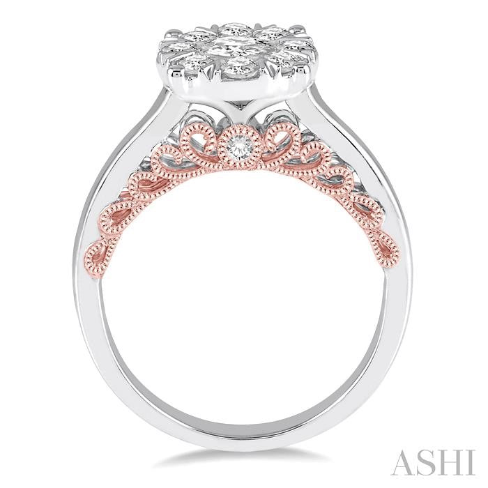 1 Ctw Round Diamond Lovebright Solitaire Style Engagement Ring in 14K White and Rose Gold