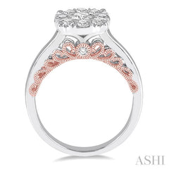 1 Ctw Round Diamond Lovebright Solitaire Style Engagement Ring in 14K White and Rose Gold