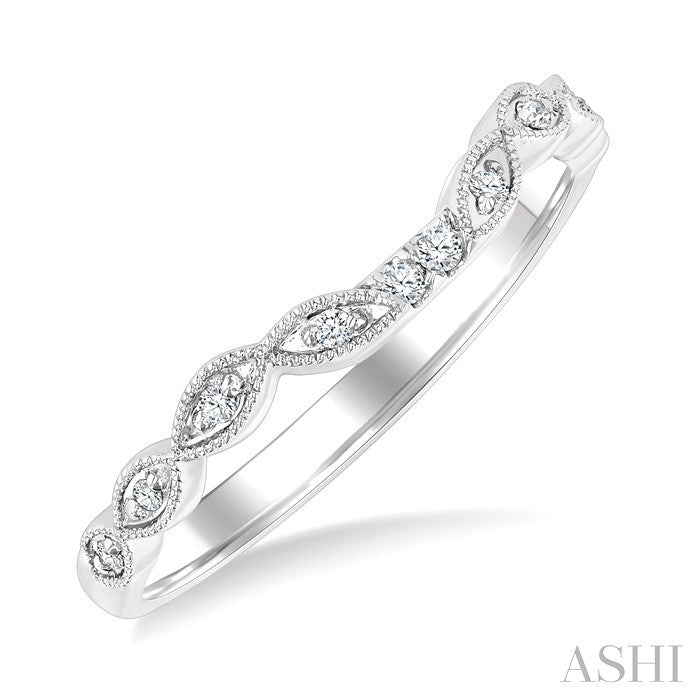 1/20 Ctw Curved Marquise Motif Round Cut Diamond Wedding Band in 14K White Gold