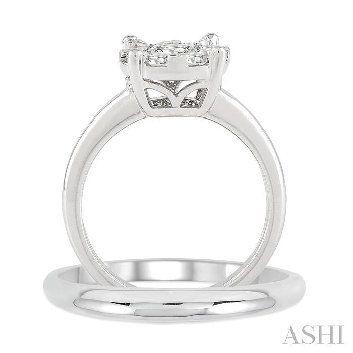 1 Ctw Lovebright Round Cut Diamond Wedding Set With 3/4 Ctw Circular Engagement Ring and 1/3 Ctw U-Shape Center Wedding Band in 14K White Gold