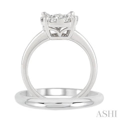 1 Ctw Lovebright Round Cut Diamond Wedding Set With 3/4 Ctw Circular Engagement Ring and 1/3 Ctw U-Shape Center Wedding Band in 14K White Gold
