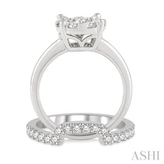 1 Ctw Lovebright Round Cut Diamond Wedding Set With 3/4 Ctw Circular Engagement Ring and 1/3 Ctw U-Shape Center Wedding Band in 14K White Gold
