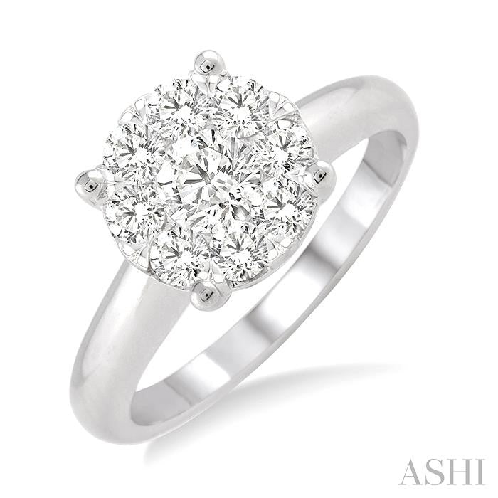 1 Ctw Lovebright Round Cut Diamond Bridal Ring in 14K White Gold