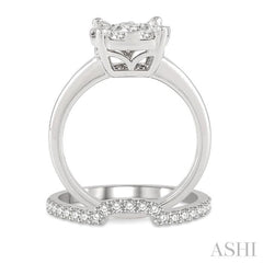 3/4 Ctw Lovebright Round Cut Diamond Wedding Set With 1/2 Ctw Circular Engagement Ring and 1/4 Ctw U-Shape Center Wedding Band in 14K White Gold