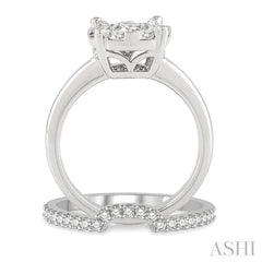 1/2 Ctw Lovebright Round Cut Diamond Wedding Set With 1/3 Ctw Circular Engagement Ring and 1/5 Ctw U-Shape Center Wedding Band in 14K White Gold