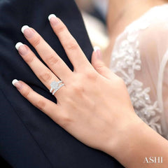 1/2 Ctw Lovebright Round Cut Diamond Wedding Set With 1/3 Ctw Circular Engagement Ring and 1/5 Ctw U-Shape Center Wedding Band in 14K White Gold
