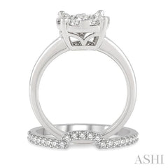 1/2 Ctw Lovebright Round Cut Diamond Wedding Set With 1/3 Ctw Circular Engagement Ring and 1/5 Ctw U-Shape Center Wedding Band in 14K White Gold