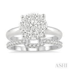 3/8 Ctw Lovebright Round Cut Diamond Wedding Set With 1/4 Ctw Circular Engagement Ring and 1/6 Ctw U-Shape Center Wedding Band in 14K White Gold