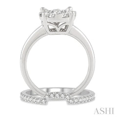 3/8 Ctw Lovebright Round Cut Diamond Wedding Set With 1/4 Ctw Circular Engagement Ring and 1/6 Ctw U-Shape Center Wedding Band in 14K White Gold