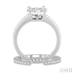 1/5 Ctw Lovebright Round Cut Diamond Wedding Set With 1/8 Ctw Circular Engagement Ring and 1/10 Ctw U-Shape Center Wedding Band in 14K White Gold