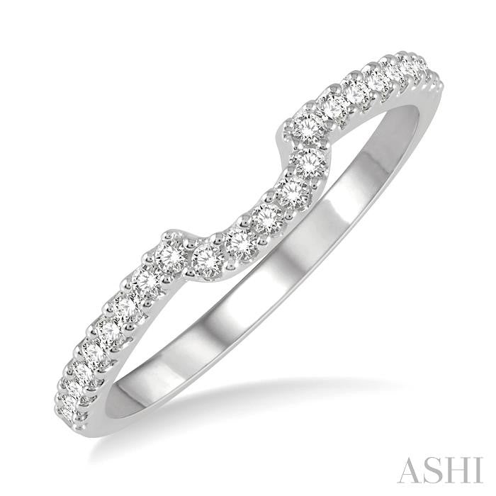 1/6 Ctw U-Shape Center Round Cut Diamond Wedding Band in 14K White Gold