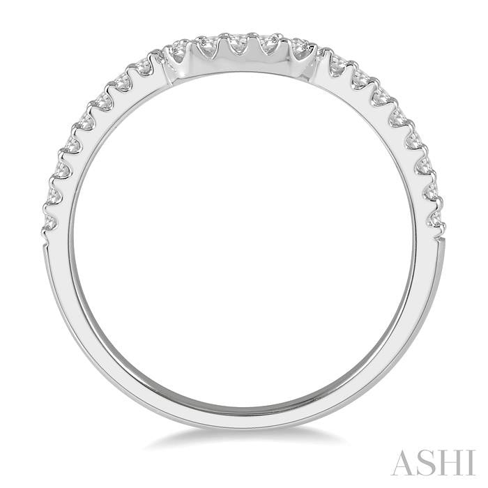 1/10 Ctw U-Shape Center Round Cut Diamond Wedding Band in 14K White Gold