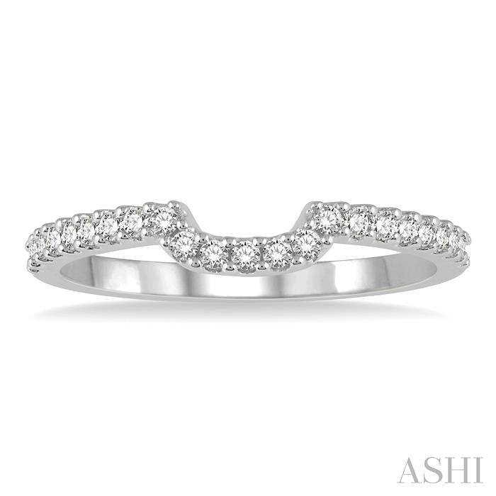 1/10 Ctw U-Shape Center Round Cut Diamond Wedding Band in 14K White Gold
