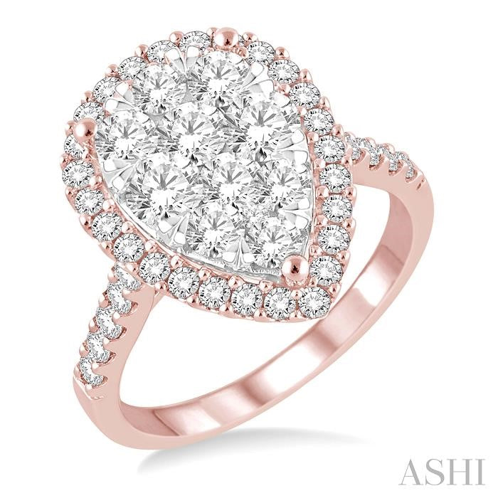 2 Ctw Pear Shape Diamond Lovebright Ring in 14K Rose and White Gold