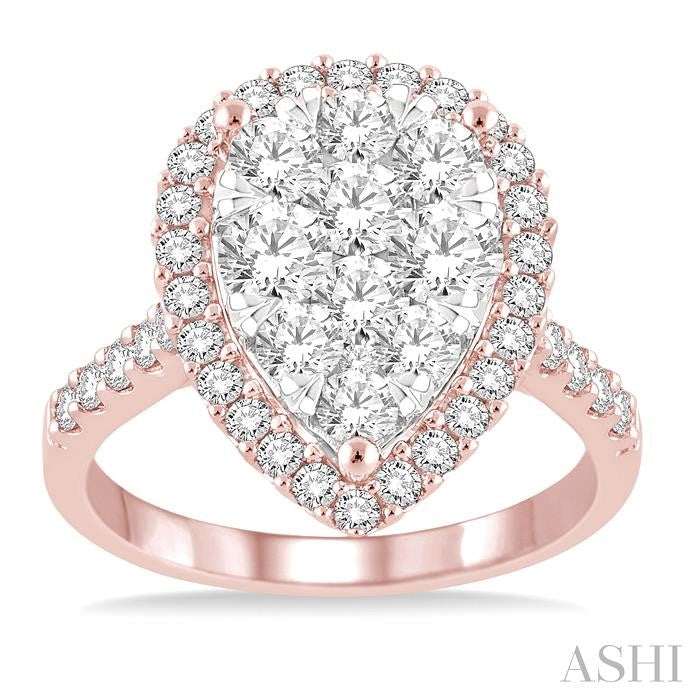 2 Ctw Pear Shape Diamond Lovebright Ring in 14K Rose and White Gold