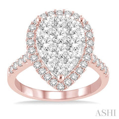 2 Ctw Pear Shape Diamond Lovebright Ring in 14K Rose and White Gold