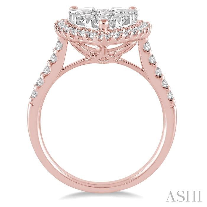 2 Ctw Pear Shape Diamond Lovebright Ring in 14K Rose and White Gold