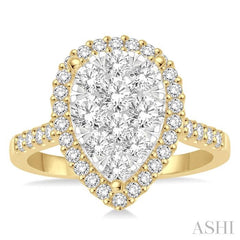 1 1/2 Ctw Pear Shape Diamond Lovebright Ring in 14K Yellow and White Gold