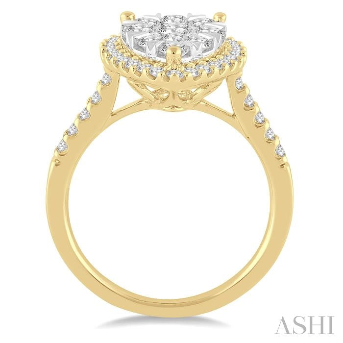 1 1/2 Ctw Pear Shape Diamond Lovebright Ring in 14K Yellow and White Gold