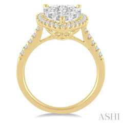 1 1/2 Ctw Pear Shape Diamond Lovebright Ring in 14K Yellow and White Gold