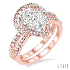 1 Ctw Diamond Lovebright Wedding Set with 3/4 Ctw Engagement Ring and 1/4 Ctw Wedding Band in 14K Rose and White Gold