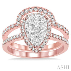 1 Ctw Diamond Lovebright Wedding Set with 3/4 Ctw Engagement Ring and 1/4 Ctw Wedding Band in 14K Rose and White Gold