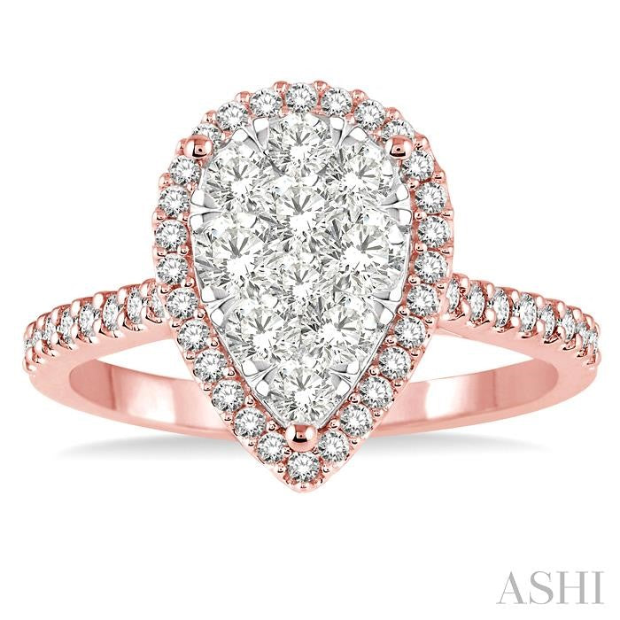 1 Ctw Pear Shape Diamond Lovebright Ring in 14K Rose and White Gold