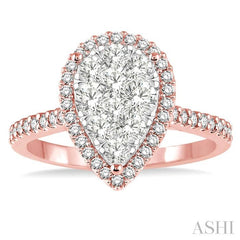 1 Ctw Pear Shape Diamond Lovebright Ring in 14K Rose and White Gold