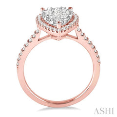 1 Ctw Pear Shape Diamond Lovebright Ring in 14K Rose and White Gold
