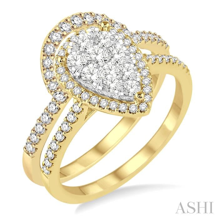 1 Ctw Diamond Lovebright Wedding Set with 3/4 Ctw Engagement Ring and 1/4 Ctw Wedding Band in 14K Yellow and White Gold