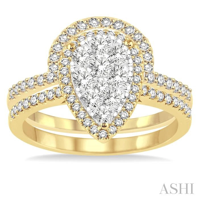 1 Ctw Diamond Lovebright Wedding Set with 3/4 Ctw Engagement Ring and 1/4 Ctw Wedding Band in 14K Yellow and White Gold