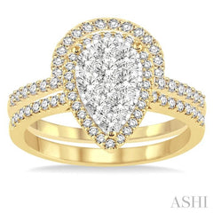 1 Ctw Diamond Lovebright Wedding Set with 3/4 Ctw Engagement Ring and 1/4 Ctw Wedding Band in 14K Yellow and White Gold