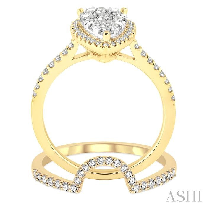 1 Ctw Diamond Lovebright Wedding Set with 3/4 Ctw Engagement Ring and 1/4 Ctw Wedding Band in 14K Yellow and White Gold