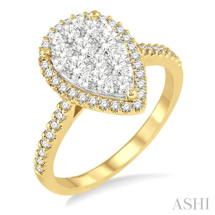 1 Ctw Pear Shape Diamond Lovebright Ring in 14K Yellow and White Gold